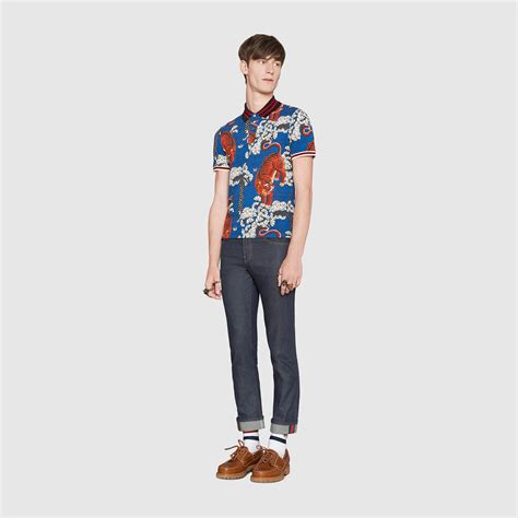 gucci bengal-print cotton-blend piqué polo shirt|Men's Designer Luxury Polo Shirts .